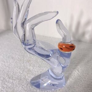 Vintage Art Glass Handmade Orange Black Gold Band Ring